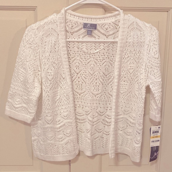 NWT JM Collection Cropped White Crocheted Shrug, size Petite Medium - Picture 1 of 3